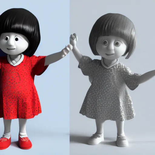 Prompt: 3 d render of mafalda from quino, ocatane render, blender model