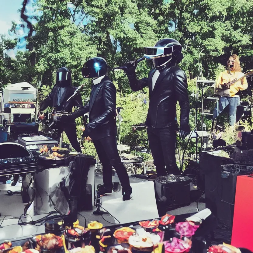 Image similar to daft punk performing at my back yard bbq, instagram photo