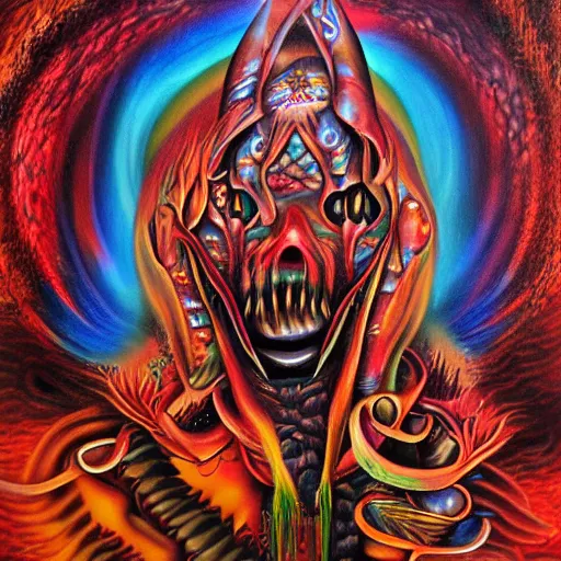 Image similar to misanthropy, the hate for people, airbrush art, shamanic dmt horror art, by basuki abdullah