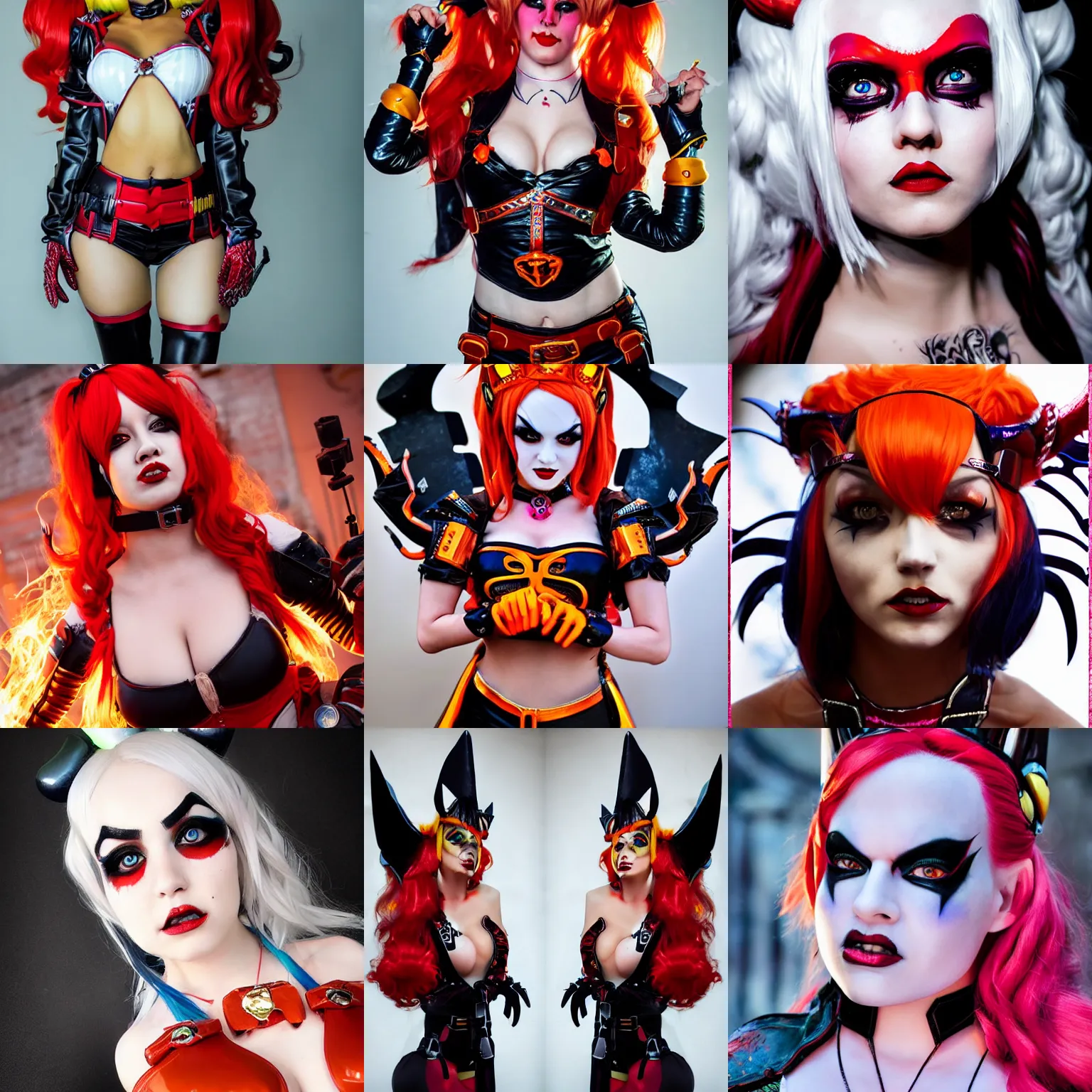 Prompt: cosplay on fiery harley queen, ultra mega super hyper details of the face, full body, ultra mega super hyper detail, ultra mega super hyper modernization, cinematic, dynamic lighting, ultra mega super hyper realistic, ultra mega super hyper beautiful