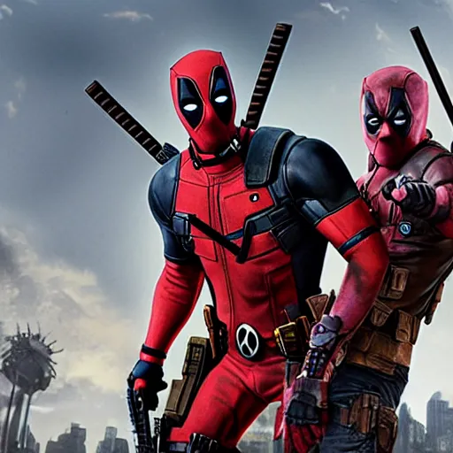 Image similar to deadpool and rocket raccoon together 4 k detailed super realistic