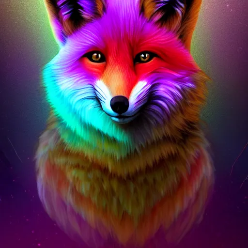 Prompt: digital fox, retrowave palette, digital world, highly detailed, anatomically correct vulpine, synth feel, fluffy face, ear floof, flowing fur, super realism, accurate animal imagery, 4 k digital art