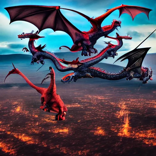 Image similar to photo of dragons flying over people, realistic, dslr, 8 k