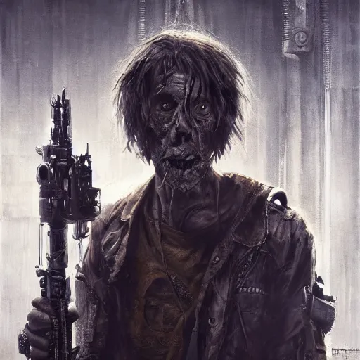 Image similar to aged shaggy ex military soldier, cyberpunk, painted by seb mckinnon, high detail, dramatic light, digital art, painted by greg rutkowski, promotional movie posterart, trending on artstation