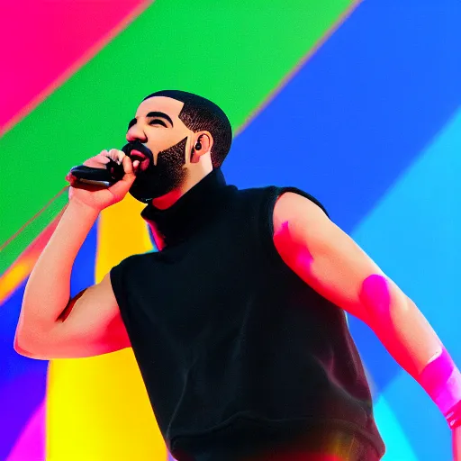 Prompt: drake the rapper in the splits position, with rainbow above his head, high quality, 8 k,