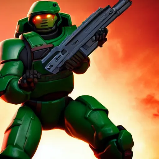 Prompt: doomguy in fortnite, 4 k, high detail, high - resolution photograph, professional photography, ultra - detail