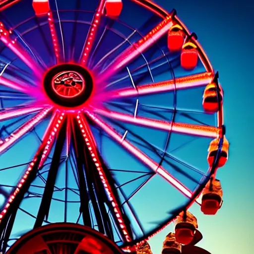 Image similar to a close - up shot of darth vader in a ferris wheel at golden hour, trending on unreal engine