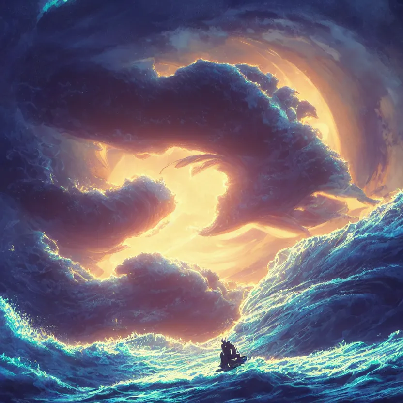 Prompt: treasure planet, kraken in stormy sea with huge waves, clouds, stars, rings, beautiful lighting, vivid colors, intricate, elegant, smooth, highly detailed digital painting, concept art, cinematic, unreal engine, wallpaper, by syd mead, terada katsuya, atey ghailan, svetlin velinov, makoto shinkai art style