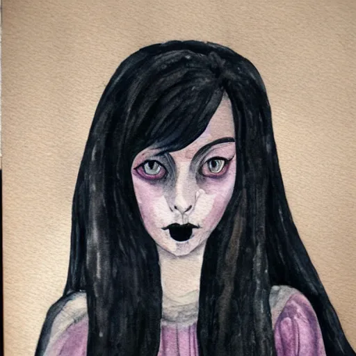 Image similar to portrait of young gothic witch, watercolor painting