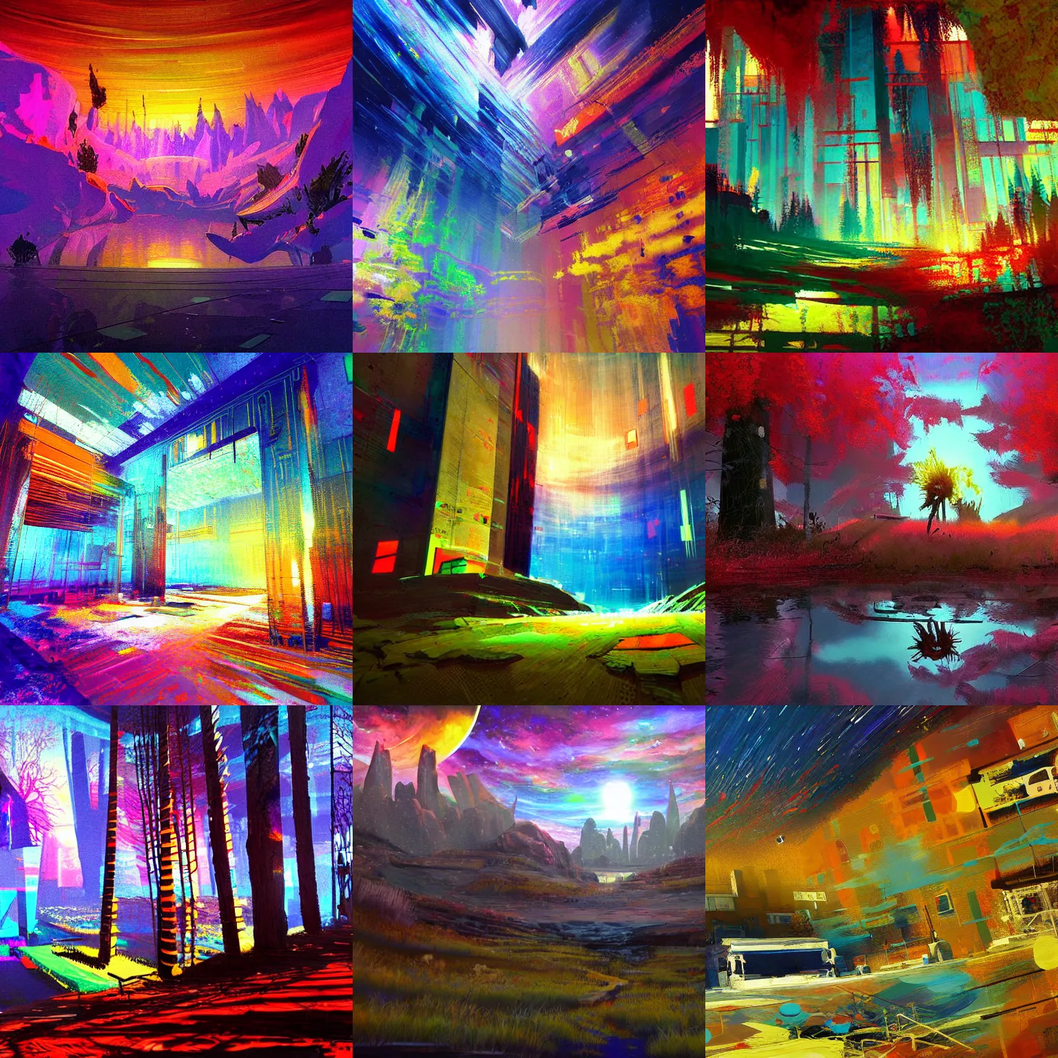 Prompt: extremely beautiful painterly landscape masterpiece painting in the style of rez,