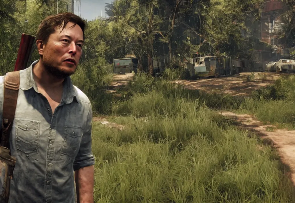 Image similar to elon musk in the video game in the last of us, gameplay screenshot, close up, 3 d rendering. unreal engine. amazing likeness. very detailed.