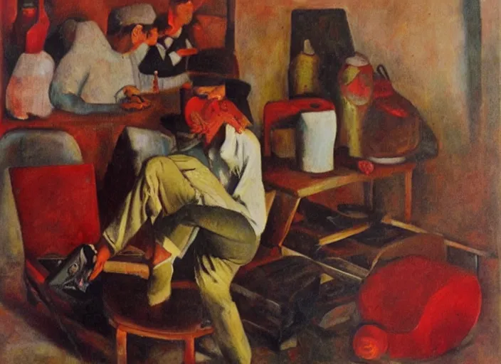 Image similar to la llamada, oil on masonite by remidios varo ( 1 9 6 1 )