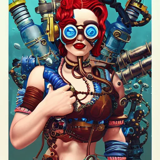 Image similar to underwater lofi bioshock steampunk biopunk portrait of harley quinn in bikini, Pixar style, by Tristan Eaton Stanley Artgerm and Tom Bagshaw.
