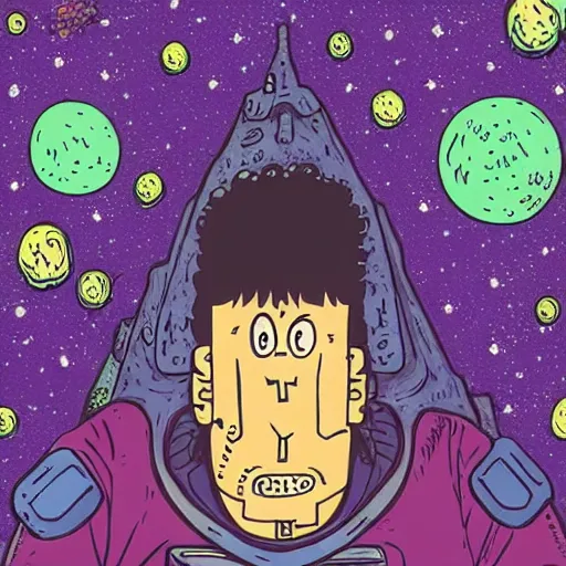 Prompt: head and shoulder monster in space with the style of lovecraft