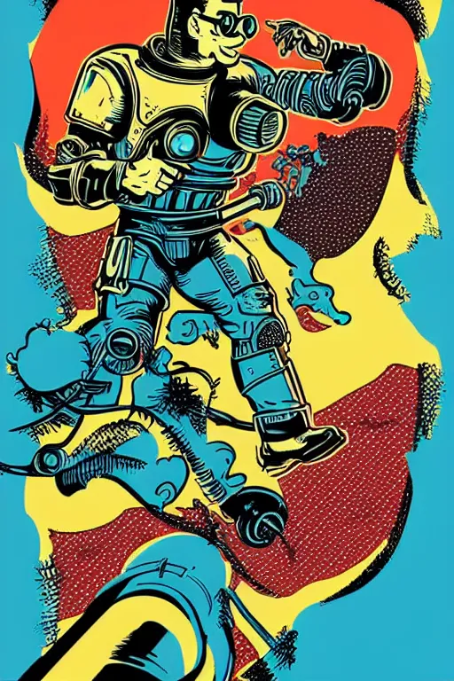 Image similar to fallout 7 6 retro futurist illustration art by butcher billy, sticker, colorful, illustration, highly detailed, simple, smooth and clean vector curves, no jagged lines, vector art, smooth andy warhol style