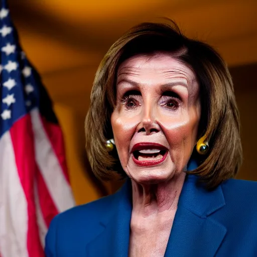 Image similar to nancy pelosi exhaling a huge hit that she took from her bong, award winning cinematic photography