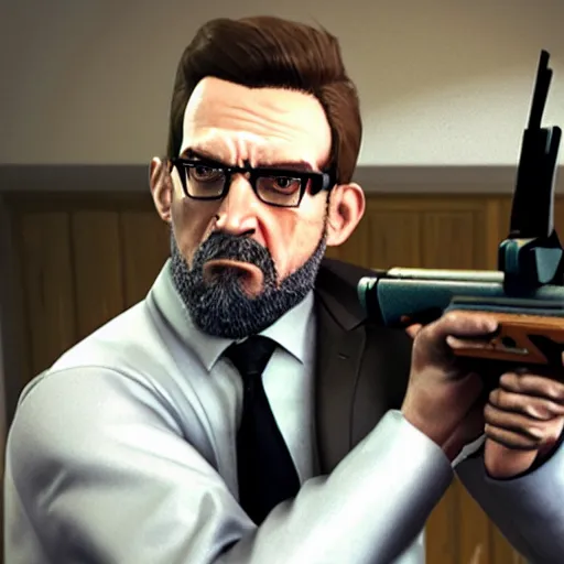 gordon freeman in a suit and glasses holding a gun, | Stable Diffusion ...