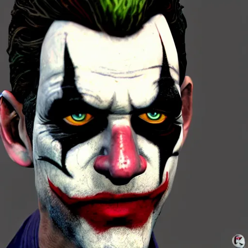 Prompt: cinematic shot of gordon freeman with joker face paint, 8 k, very detailed, half - life 2, very intricate,