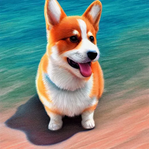 Prompt: corgi puppy in paradise, adorable, cute, extremely realistic, very lifelike, highly detailed digital illustration by artgerm, moebius, trending on artstation, 8 k