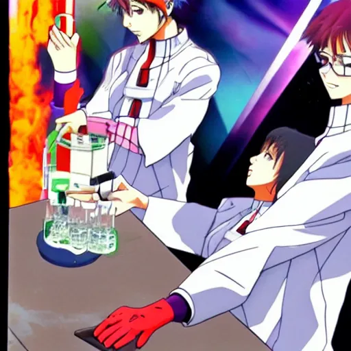 Image similar to evangelion - 0 1 doing chemical experiment