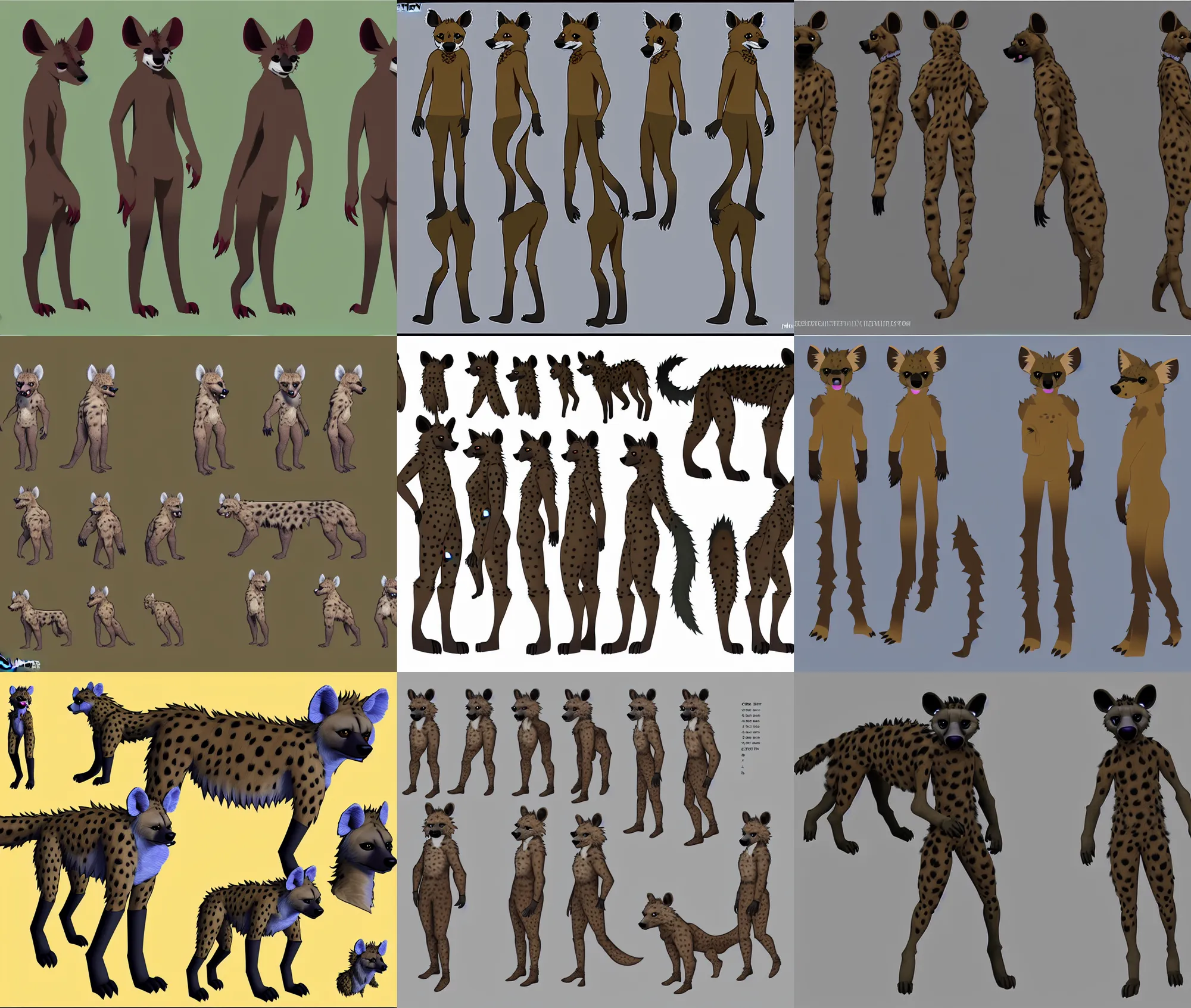 Prompt: a furry hyena fursona fursuit reference sheet, ultrahigh - resolution, trending on weasyl