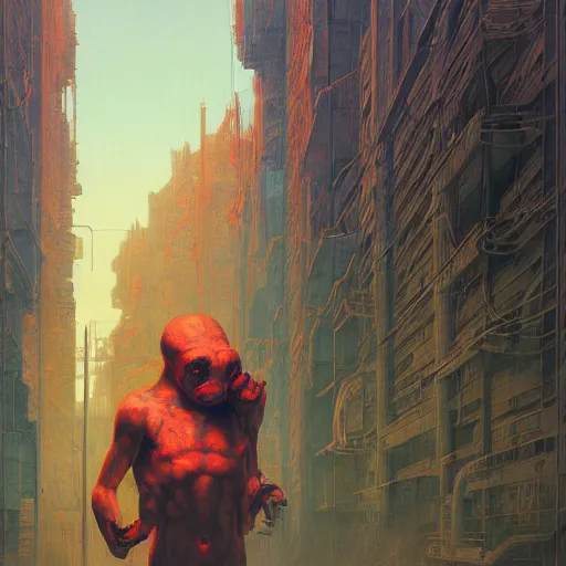 Prompt: complimentary color portrait of technical masked neon diesel punk, 3 d anime, award - winning realistic sci - fi concept art by beksinski, picasso masterpiece, complimentary colors, james gilleard, bruegel, greg rutkowski, alphonse mucha, and yoshitaka amano