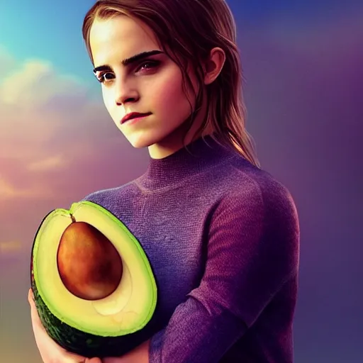 Prompt: emma watson with the body of a literal avocado, concept artstyle, artstation, vibrant, digital painting, wide shot, full view, hd, cinematic lighting, highly detailed, illustration, ultrarealistic, cgi, octane render, hdr, rtx, 8 k, 4 k