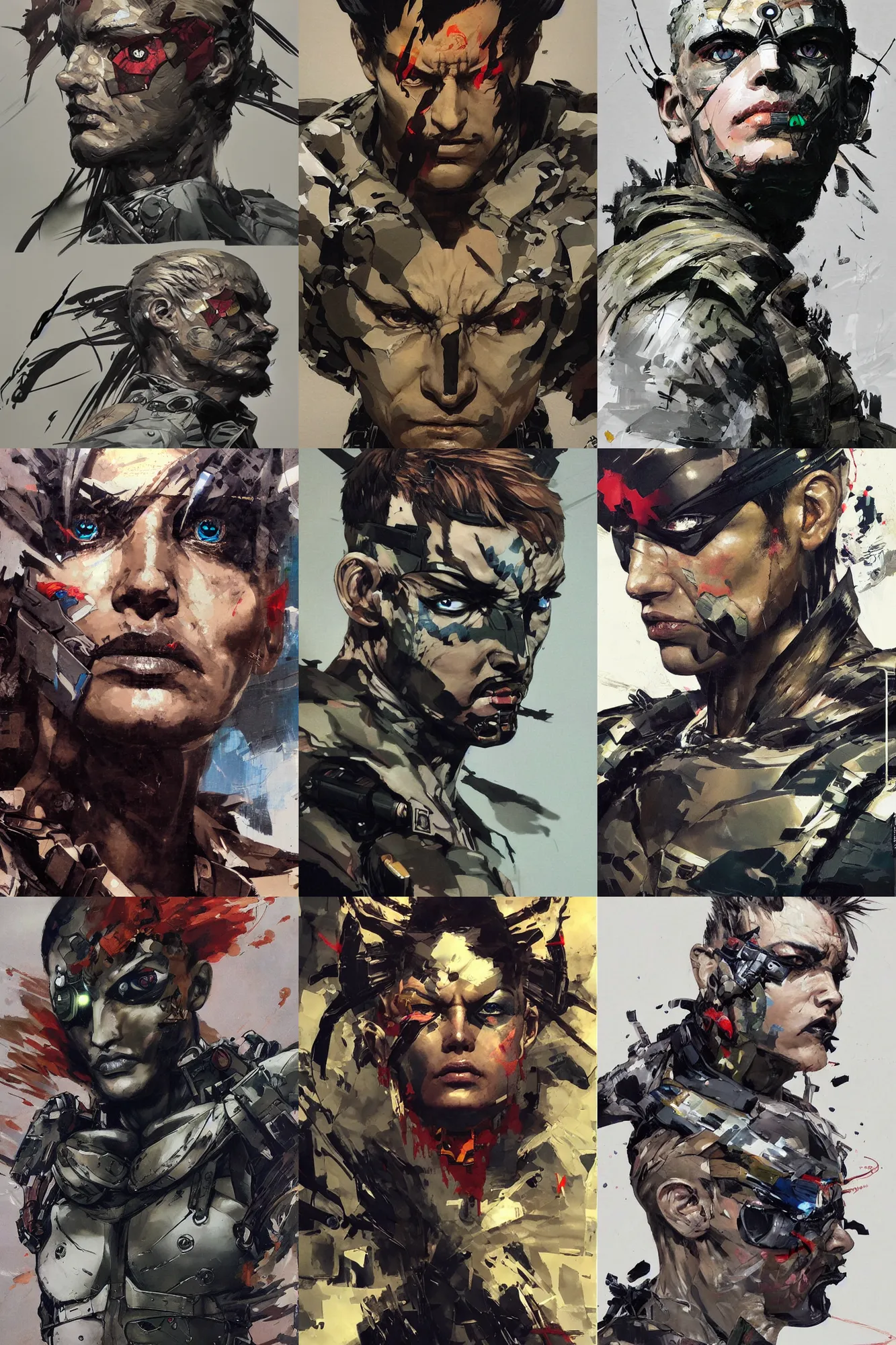 Prompt: a dramatic side portrait painting of a soldier, with compound - eyes!! extreme, surreal cryptid eyes that glow!! art by yoji shinkawa and sandra chevrier, trending on artstation, award - winning, perfect composition.