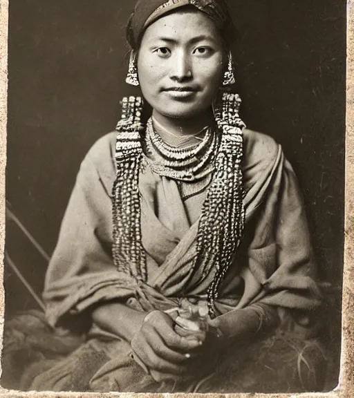 Image similar to vintage_portrait_photo_of_a_beautiful_nepalese_maiden in the himalayan mountains