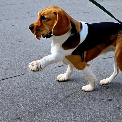 Prompt: photo of gigantic beagle walking over a city, each step make the earth shaking, similar size as godzilla