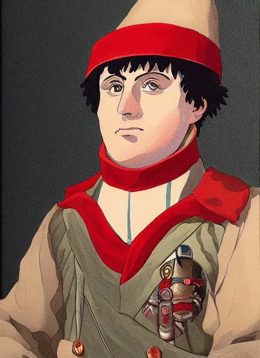 Image similar to napoleon bonaparte painting in studio ghibli style