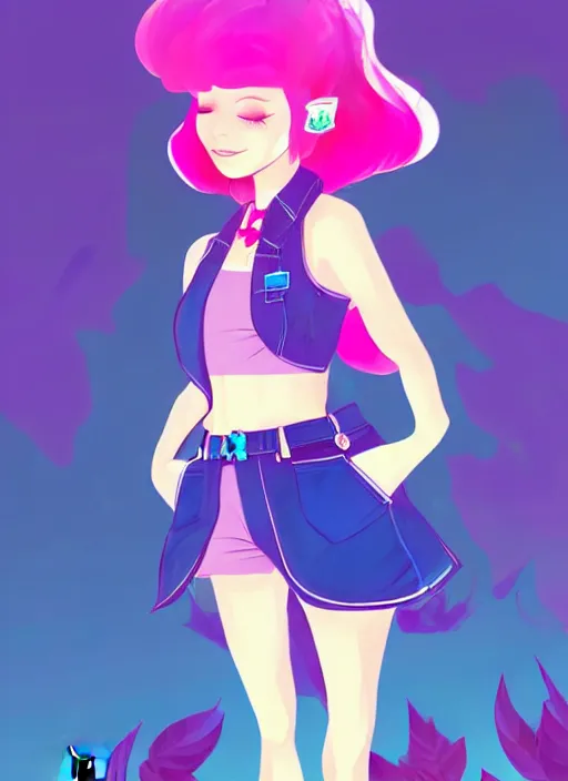Image similar to female character inspired by 9 0's fashion and by madeline from celeste, art by rossdraws