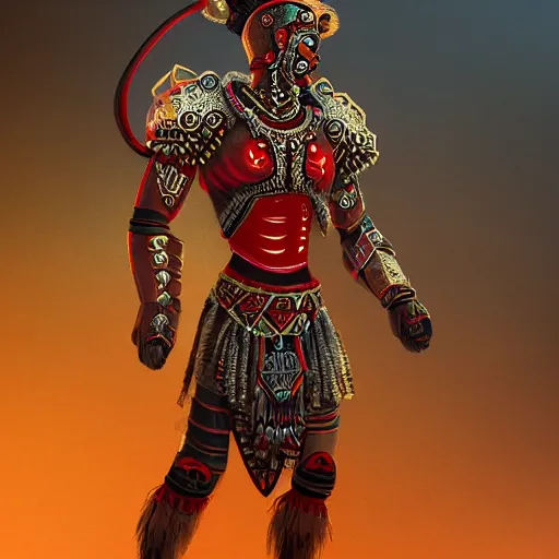 Image similar to maya warrior in a ornated armor preparing for war, full body, dynamic pose, red and obsidian neon, concept art, intricate details, highly professionally detailed, cgsociety, highly detailed -