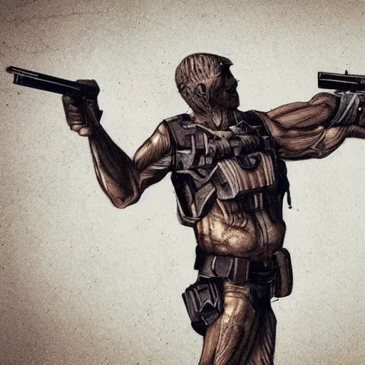 Image similar to human with guns as arms