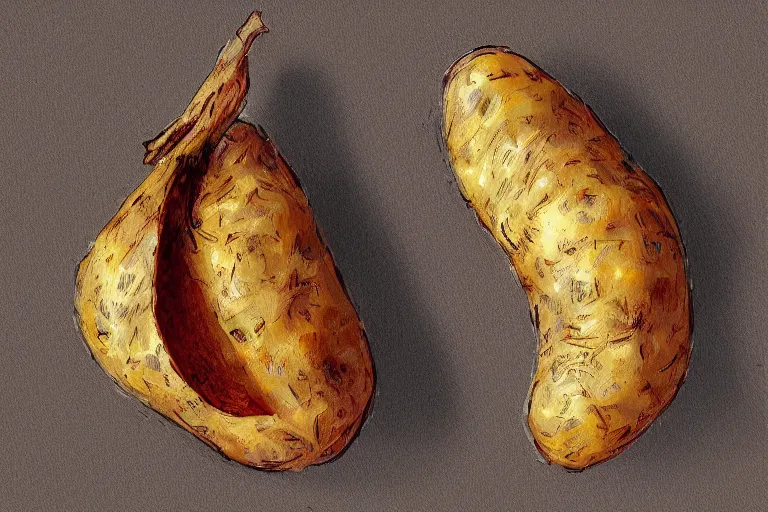 Prompt: award winning illustration of a handmade roasted potato, digital art, intrinsic