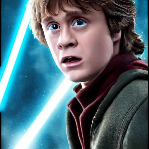 Prompt: a photorealistic photograph of harry potter as luke skywalker. Trending on Artstation, featured on Behance, well-rendered, Unreal Engine, 4K HD