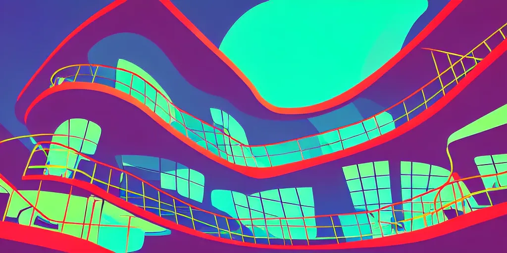 Image similar to minimalistic extreme wide angle curved perspective digital art of sss chubby cotton candy indoor top floor of a casino with a balcony to the ground floor by anton fadeev from nightmare before christmas