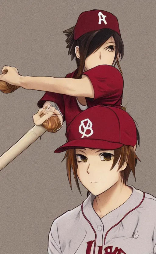 Image similar to anime style, female baseball player, red sport clothing, baseball bat, launching a straight ball, brown short hair, hair down, symmetrical facial features, from arknights, hyper realistic, rule of thirds, extreme detail, 4 k drawing, safebooru, realistic lighting, by alphonse mucha, greg rutkowski, sharp focus, backlit