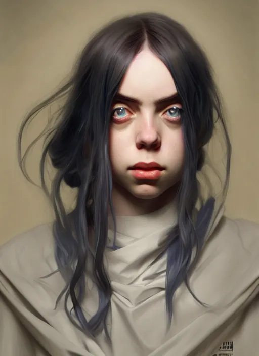 Prompt: Overlord Billie Eilish, highly detailed, digital painting, artstation, concept art, sharp focus, illustration, art by wlop and J. C. Leyendecker and Edmund Bliar Leighton and Charlie Bowater