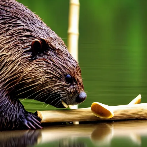 Image similar to wildlife photography of a beaver chewing down a bamboo shoot, f / 1. 8, soft focus, 8 k, national geographic, award - winning photograph by nick nichols