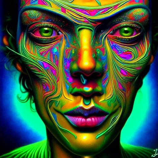 Image similar to An extremely psychedelic portrait, surreal, LSD, face, detailed, intricate, elegant, lithe, highly detailed, digital painting, artstation, concept art, smooth, sharp focus, illustration, art by Jason Edmiston