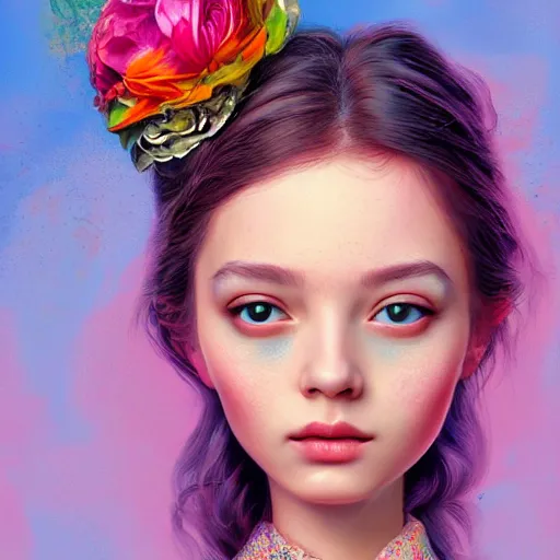 Prompt: a portrait of an beautiful young women, bright colors highly detailed, ultra realistic digital painting, rococo, artstation, concept art, pop, smooth, sharp focus, illustration, art by mark ryden 3 d 8 k ultra detailed