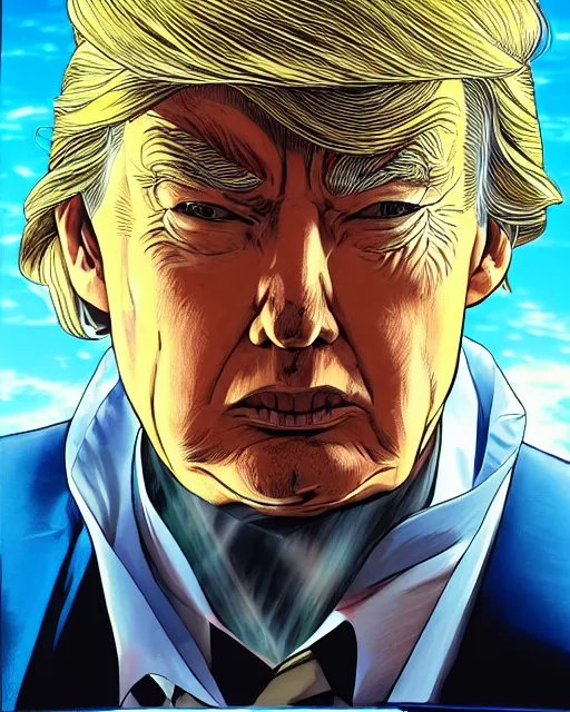 Prompt: portrait of trump, cybernetic enhancements, art by makoto shinkai and alan bean, yukito kishiro