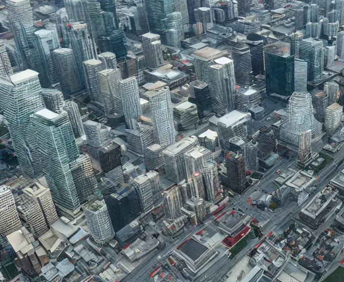 Image similar to 4 k hd, high detail photograph of toronto, shot with sigma f / 4. 2, 2 5 0 mm sharp lens, wide shot, volumetric lighting, isometric view, highly detailed texture render, unreal engine