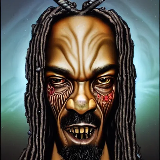 Prompt: Lofi Giger Scorn BioPunk portrait of Snoop Dog Pixar style by Tristan Eaton Stanley Artgerm and Tom Bagshaw