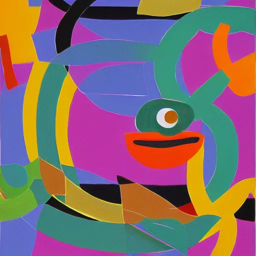 Image similar to rubber duck painting in the style of frank stella, concentric lines, overlapping lines, very colorful