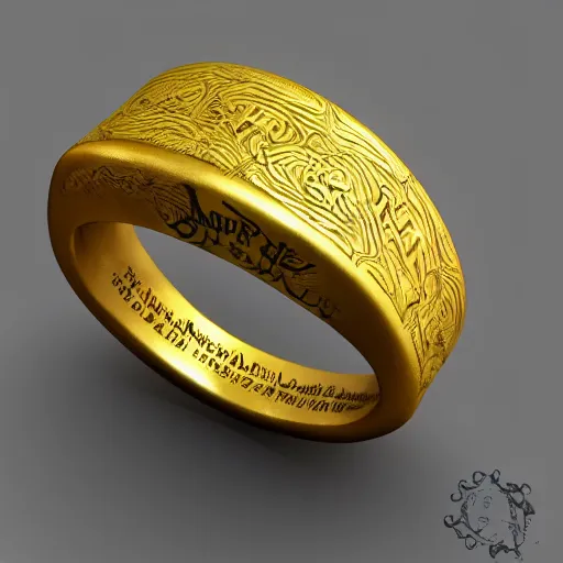 Image similar to the ring from lord if the rings with an imprinted ruler, cm scale imprinted on the inside of the ring, one ring to rule them all, highly detailed, 8 k, trending on artstation, mystic, rpg artwork