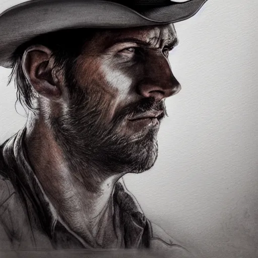 Prompt: portrait, a last stand of a cowboy, painting, dramatic lighting, cinematic, establishing shot, extremely high detail, foto realistic, cinematic lighting, pen and ink, intricate line drawings, post processed, concept art, artstation, matte painting, concept art, DeviantArt, art station, illustration highly detailed