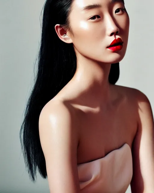 Prompt: photo portrait Margaret Zhang, beautiful face, faint red lips, slicked back hair, fashion photoshoot, cover girl, real-life skin, skin care, light makeup