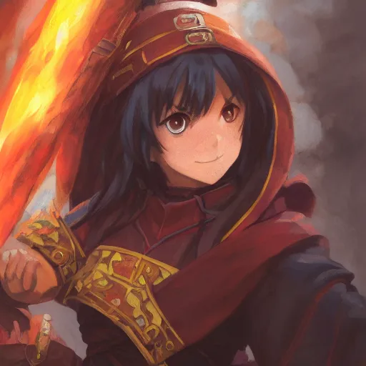 Prompt: megumin from konosuba as a realistic fantasy d & d fire mage, close - up portrait art by donato giancola and greg rutkowski, realistic face, digital art, trending on artstation, 4 k, baldurs gate portrait art